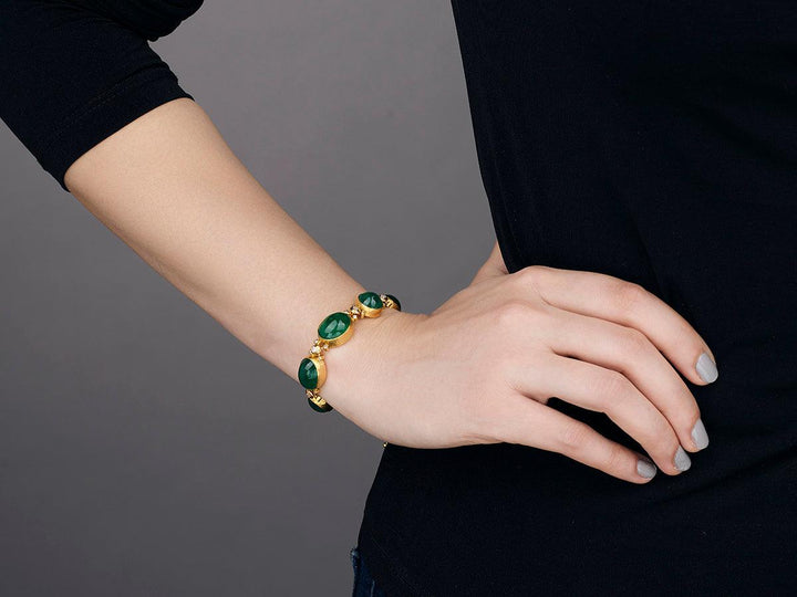 One of a Kind. 24K Yellow Gold, Cabochon Emerald and Diamond Bracelet