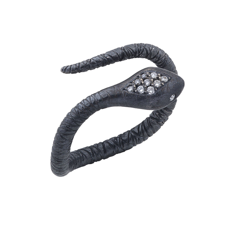 Oxidized Silver Diamond Snake Ring