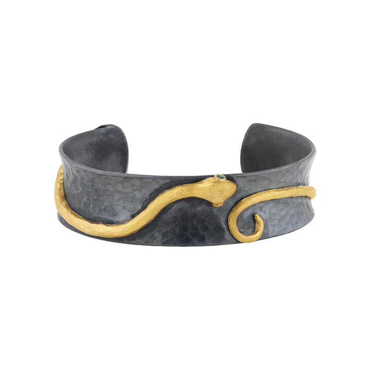 Oxidized Silver and 24K Yellow Gold Snake Cuff Bracelet