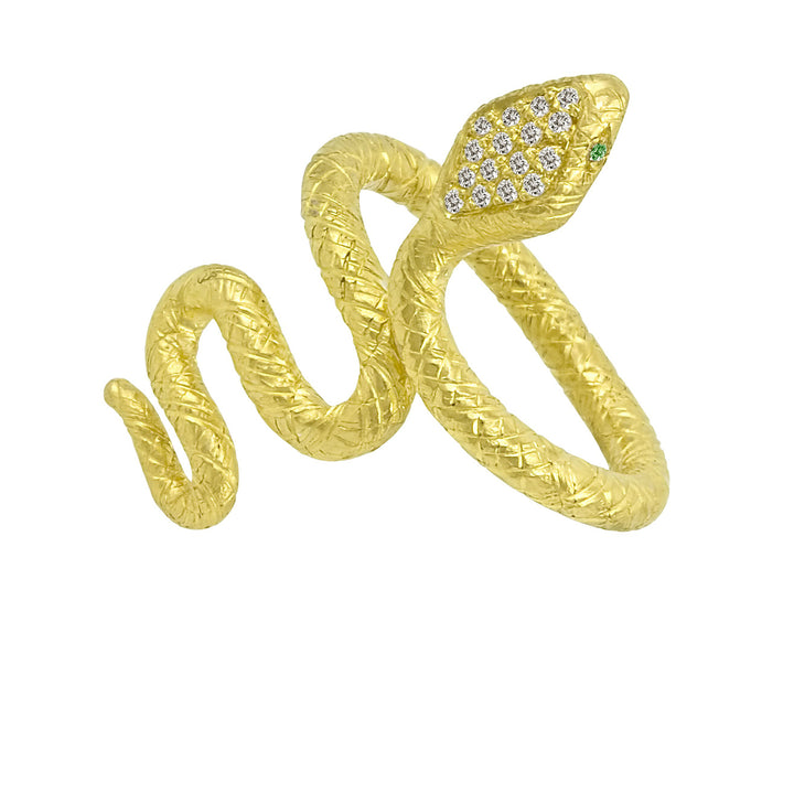 24K Yellow Gold Diamond Snake Ring