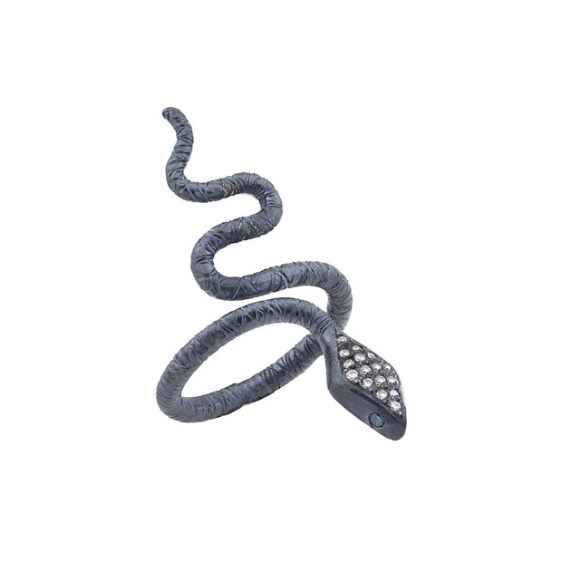 Oxidized Silver Diamond Snake Ring