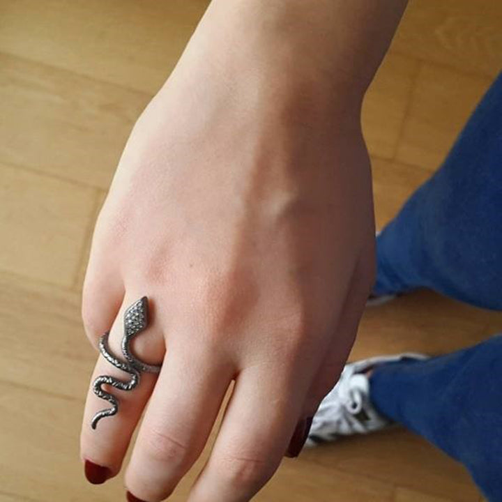 Oxidized Silver Diamond Snake Ring