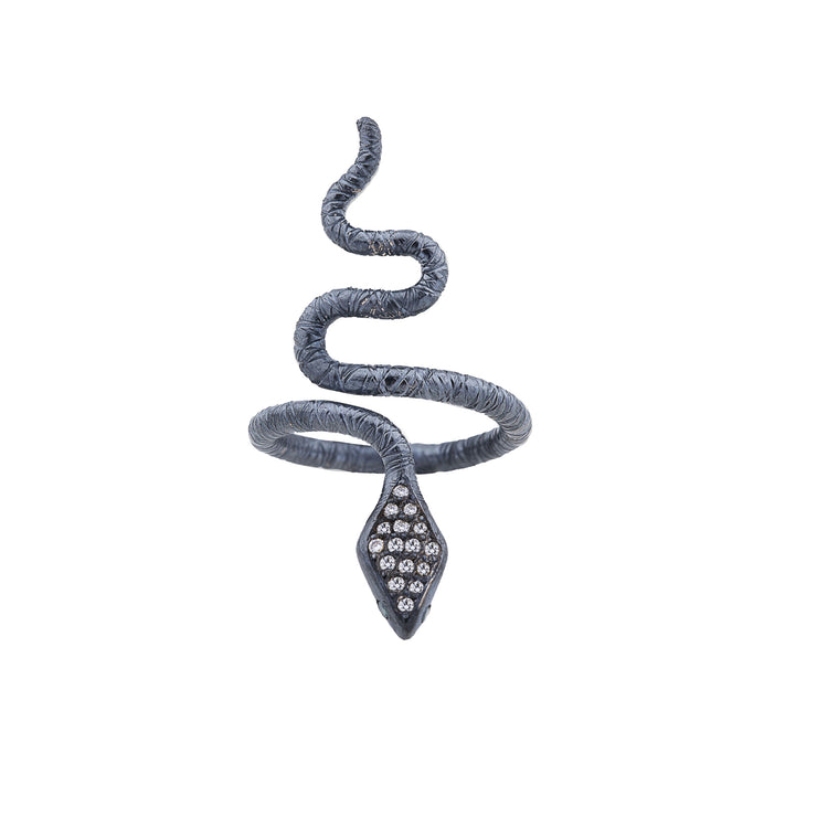 Oxidized Silver Diamond Snake Ring