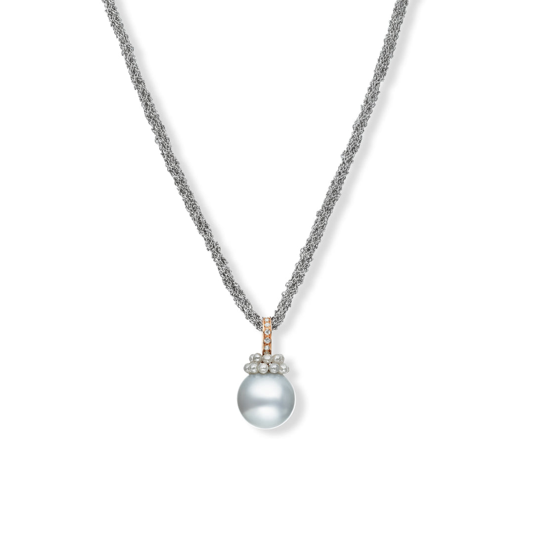 Sterling Silver, 18K Rose Gold, Silver Tahitian Pearl & Diamond Necklace