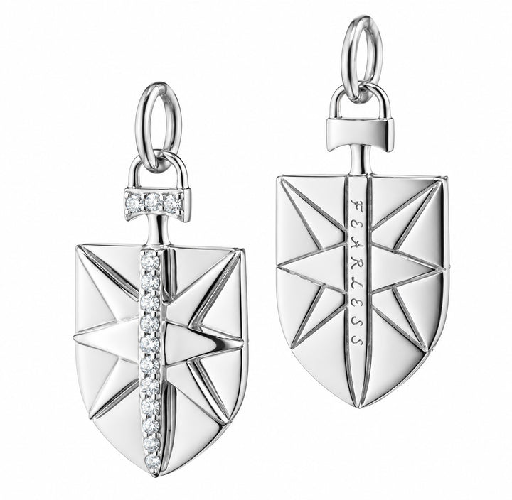 Sterling Silver "Fearless" Locket with White Sapphires (0.25 cttw) on a Steel Chain.