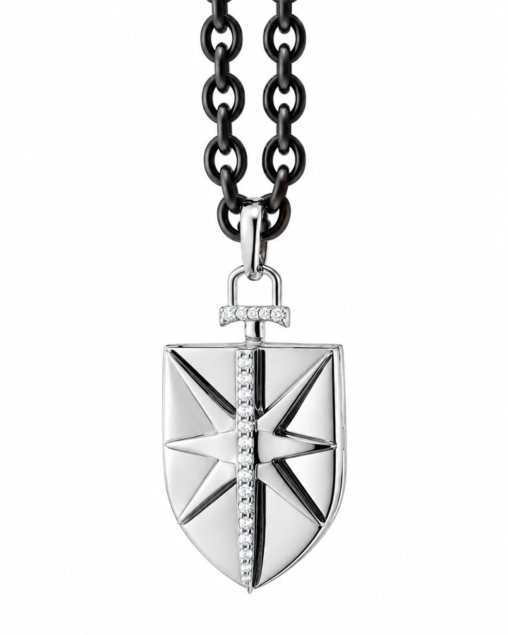 Sterling Silver "Fearless" Locket with White Sapphires (0.25 cttw) on a Steel Chain.