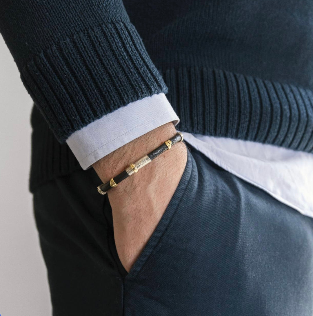 Sterling Silver and 18K Yellow Gold "Grand Tour" Leather Bracelet