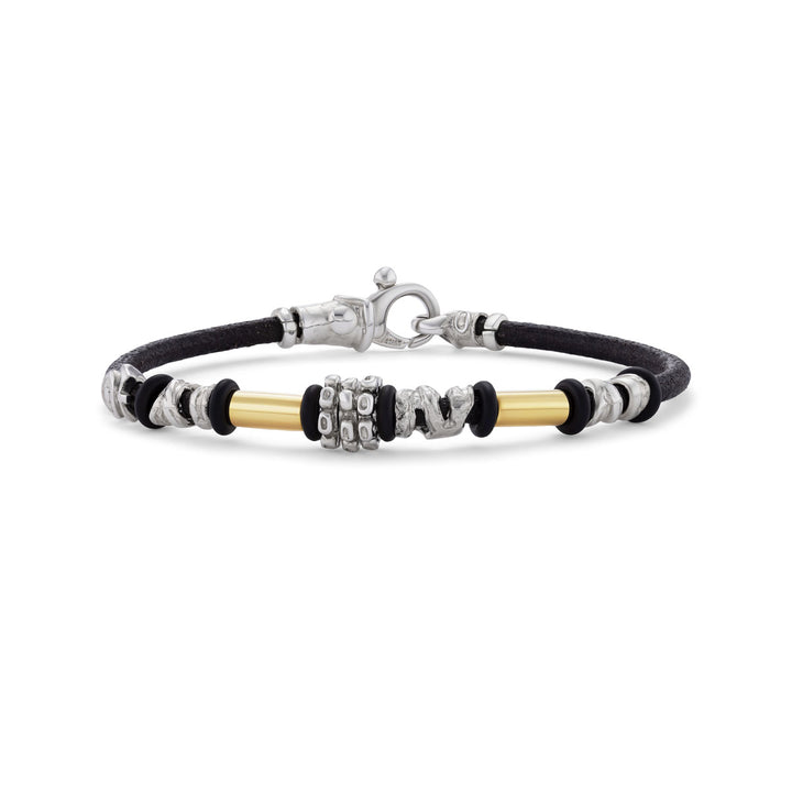 Sterling Silver and 18K Yellow Gold 3mm Leather Bracelet