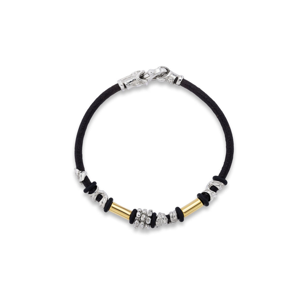 Sterling Silver and 18K Yellow Gold 3mm Leather Bracelet