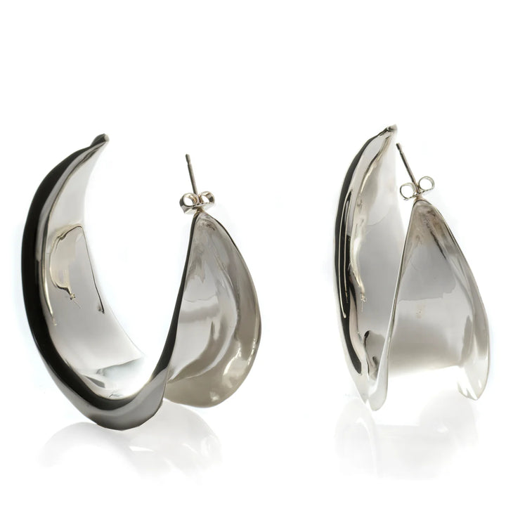 Sterling Silver Wide Mezza Hoop Earrings