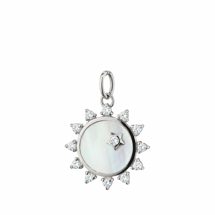 Sterling Silver & Mother of Pearl (2.15 carat) "Happiness" Sun Charm with White Sapphires