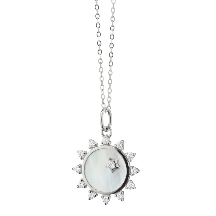 Sterling Silver & Mother of Pearl (2.15 carat) "Happiness" Sun Charm with White Sapphires