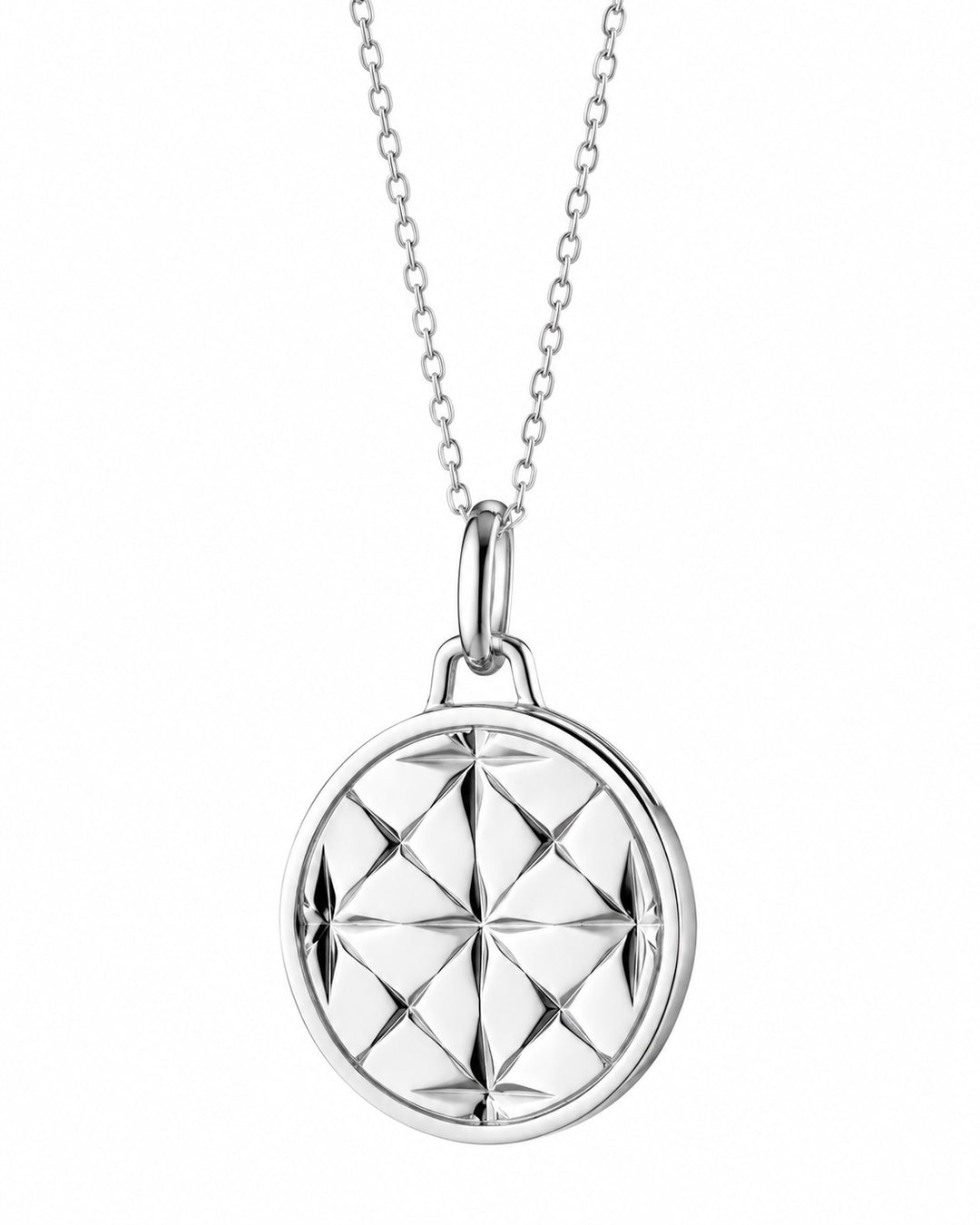 Sterling Silver Small Round Mosaic Half Locket with Rhodium Finish