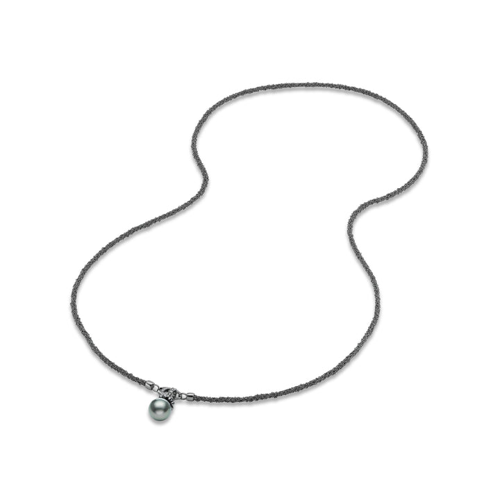 Oxidized Sterling Silver and 18K White Gold Tahitian Pearl & Diamond Pendant Necklace