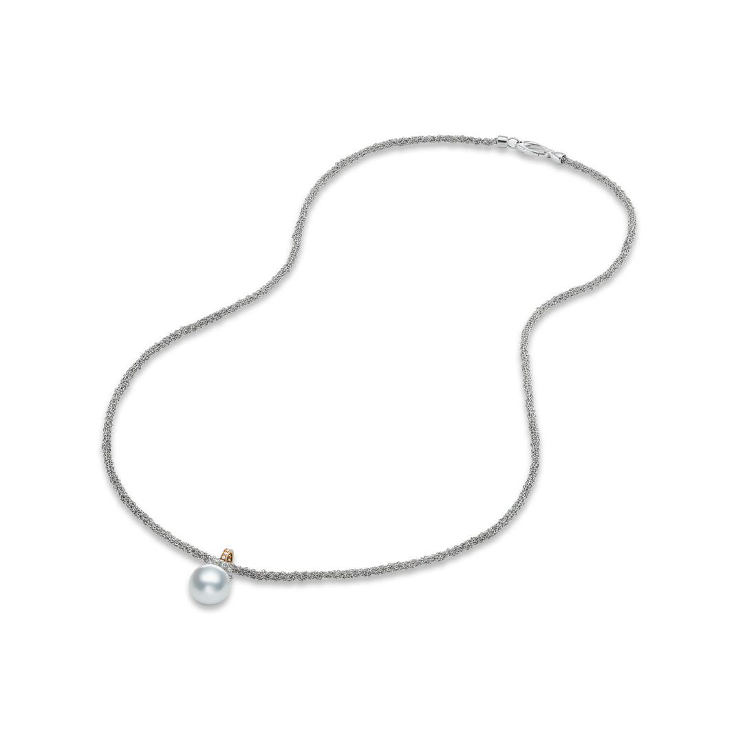 Sterling Silver, 18K Rose Gold, Silver Tahitian Pearl & Diamond Necklace