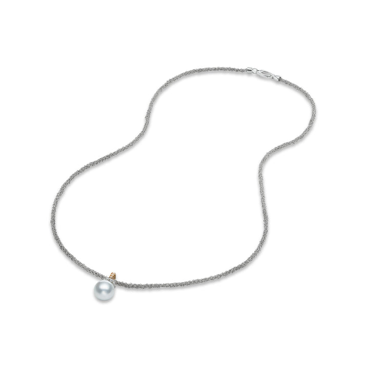Sterling Silver, 18K Rose Gold, Silver Tahitian Pearl & Diamond Necklace