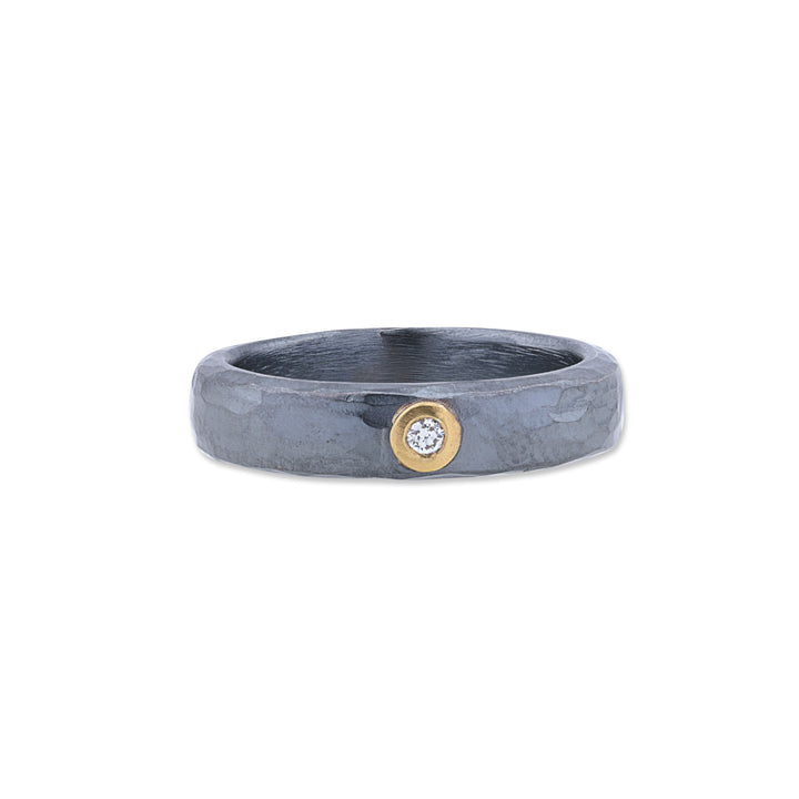 Oxidized Sterling Silver and 24K Yellow Gold "Stockholm" Ring with Single Diamond