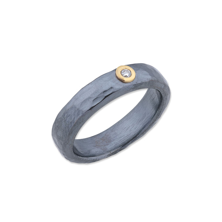 Oxidized Sterling Silver and 24K Yellow Gold "Stockholm" Ring with Single Diamond