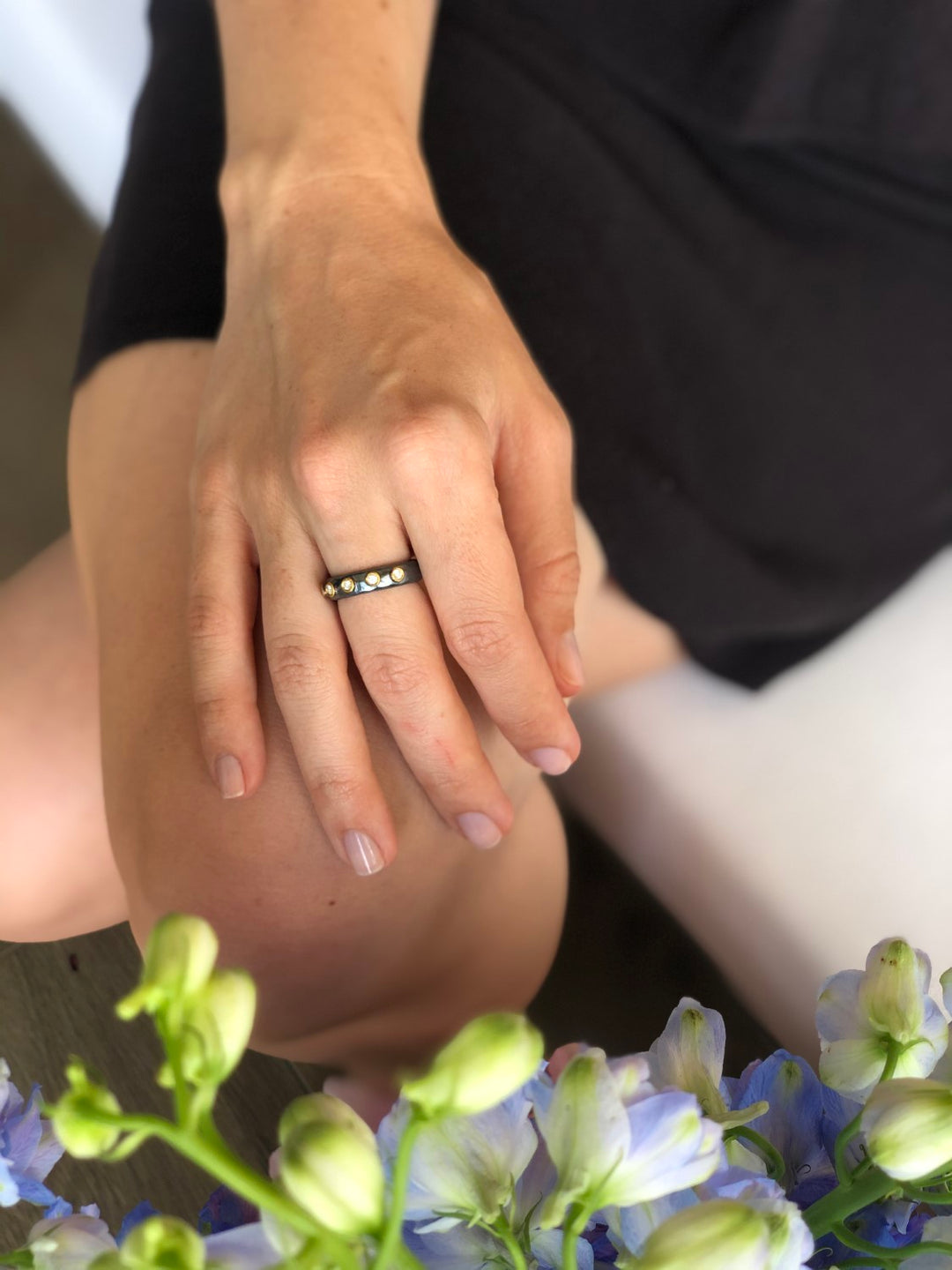 Oxidized Sterling Silver & 24K Yellow Gold "Stockholm" Ring with 5 Diamonds