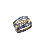 Oxidized Silver and 22K Yellow Gold "Stockholm Crosswire" Diamond Ring