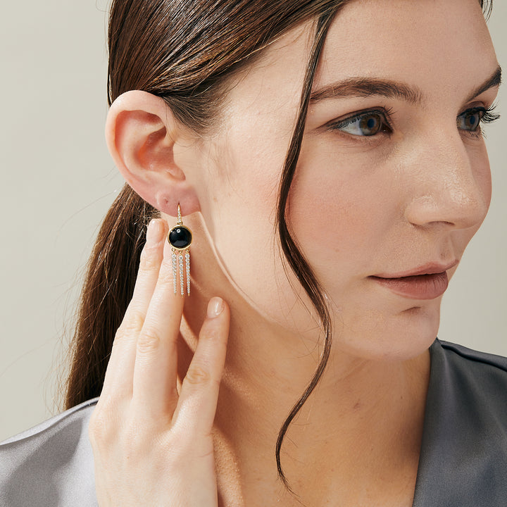 18K Yellow Gold Chakra Black Onyx and Diamond Earrings