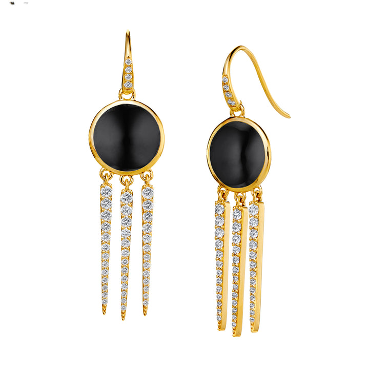 18K Yellow Gold Chakra Black Onyx and Diamond Earrings