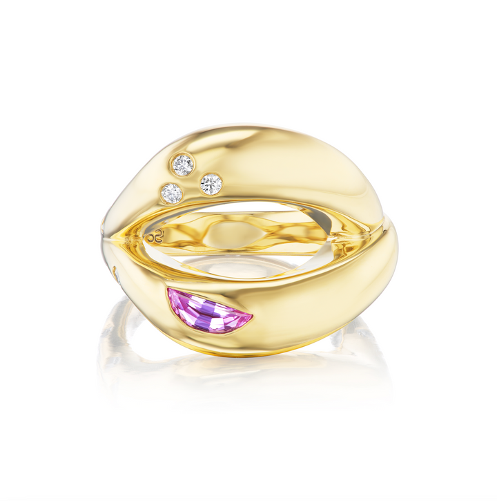 "Refuse to Break" 18K Yellow Gold Pink Sapphire and Diamond Ring