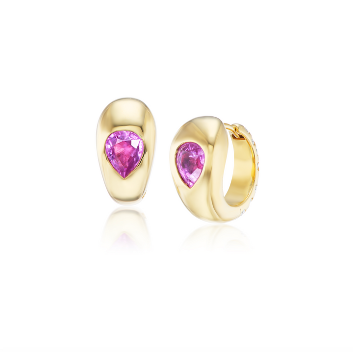 "You Will Always Catch Yourself" 18K Yellow Gold Pink Sapphire and Diamond Earrings