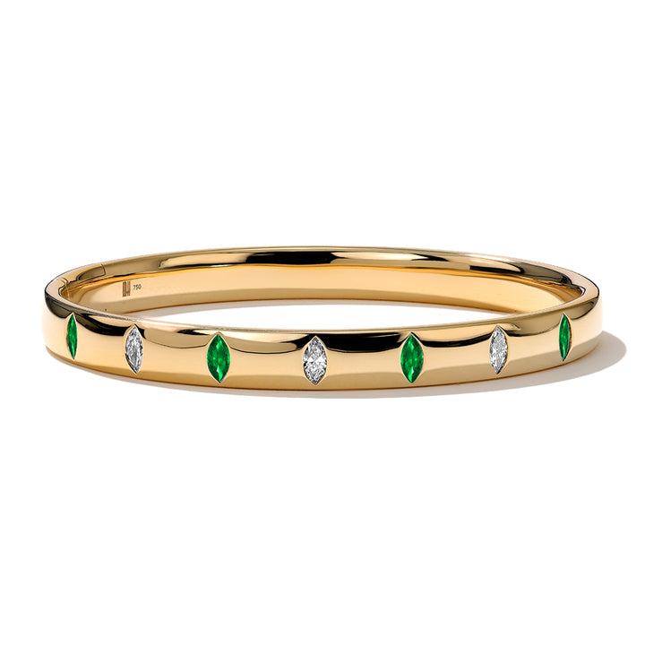 18K Yellow Gold Guardian Bangle with Emeralds & Diamonds