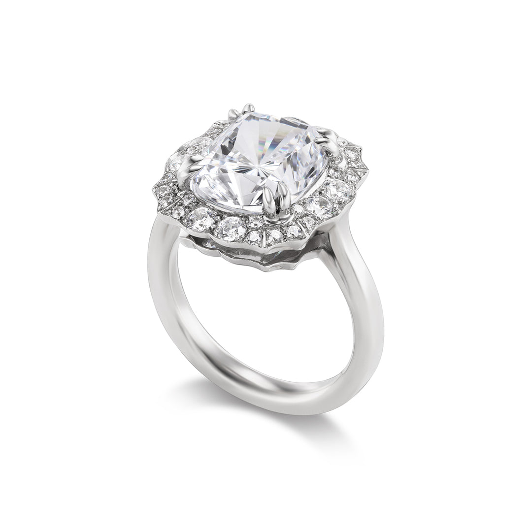 Platinum 4 Carat Cushion & Pave Engagement Ring