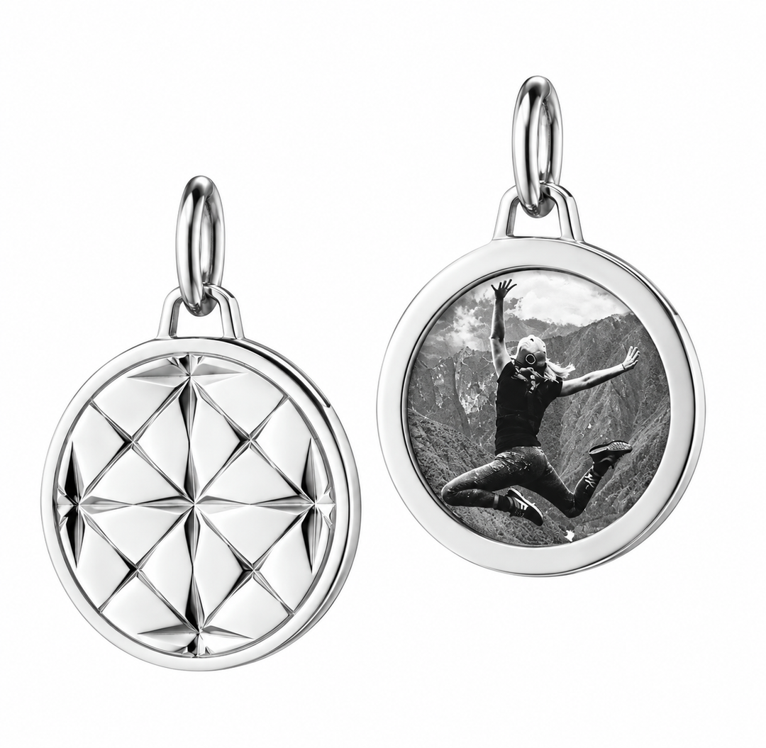 Sterling Silver Small Round Mosaic Half Locket with Rhodium Finish