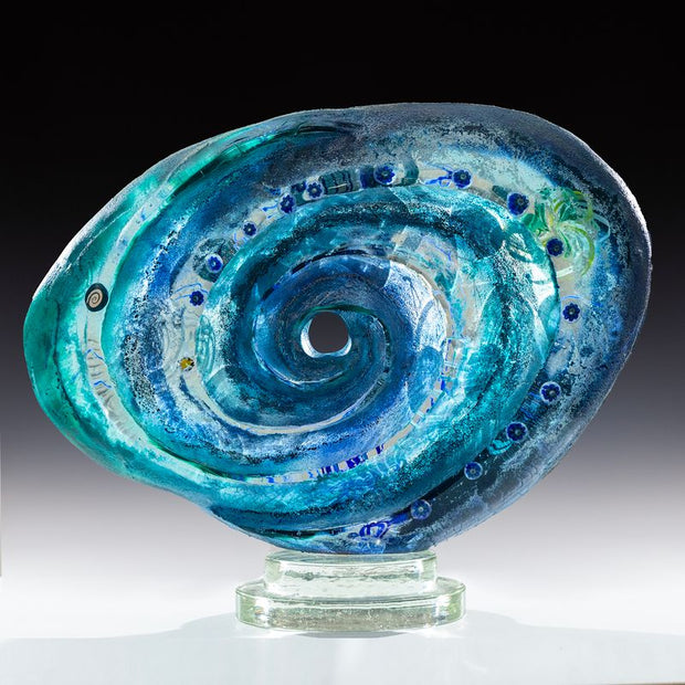 Gott Glass "Blue Water Spiral" Art Sculpture by Susan Gott