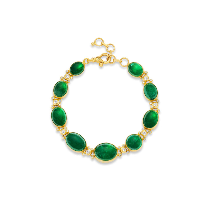 One of a Kind. 24K Yellow Gold, Cabochon Emerald and Diamond Bracelet