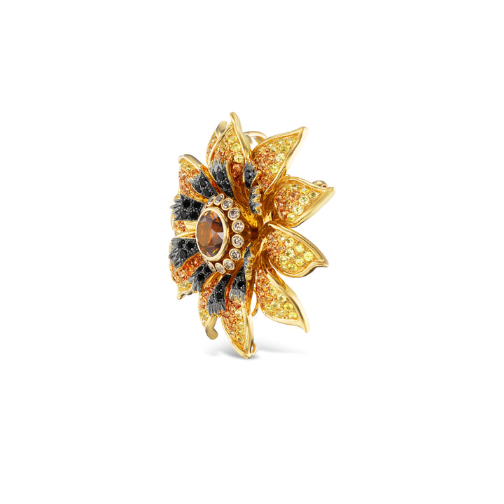 18K Yellow Gold Montana Sapphire, Colored Sapphire, Black Diamond, and Cognac Diamond Pendant