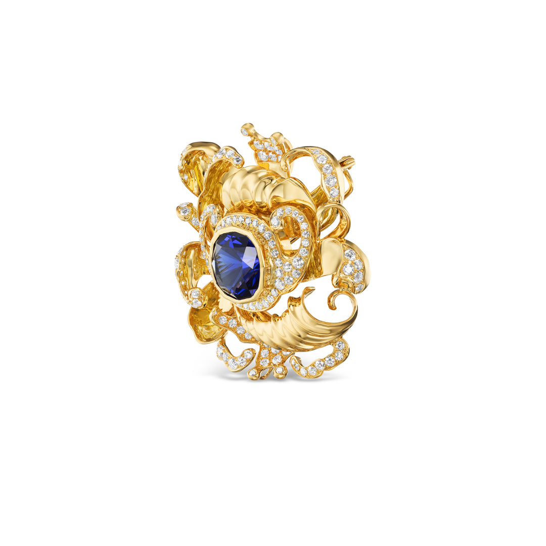 18K Yellow Gold "The Wave" Tanzanite and Diamond Pendant