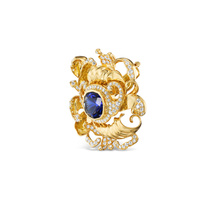 18K Yellow Gold "The Wave" Tanzanite and Diamond Pendant