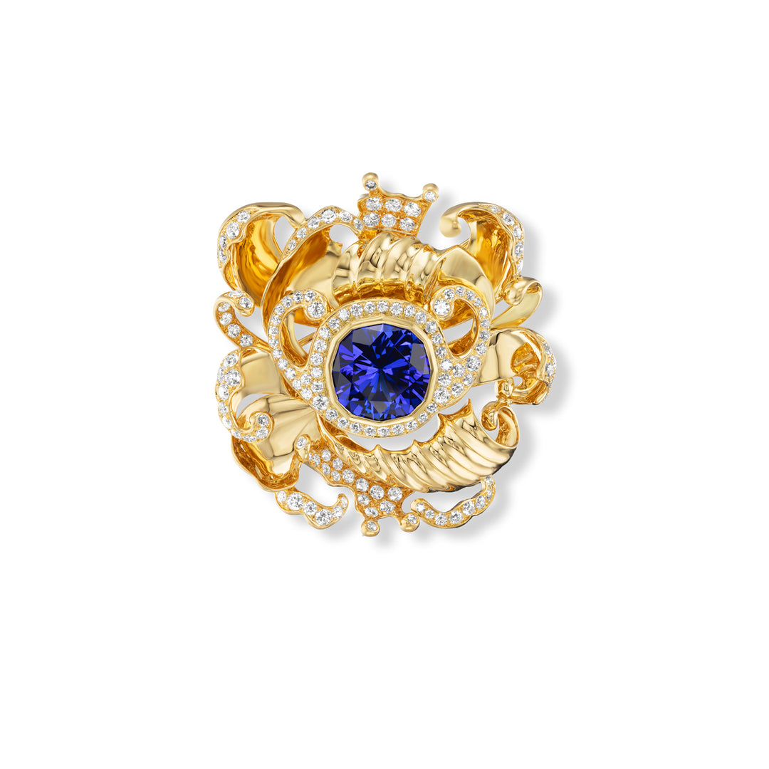 18K Yellow Gold "The Wave" Tanzanite and Diamond Pendant