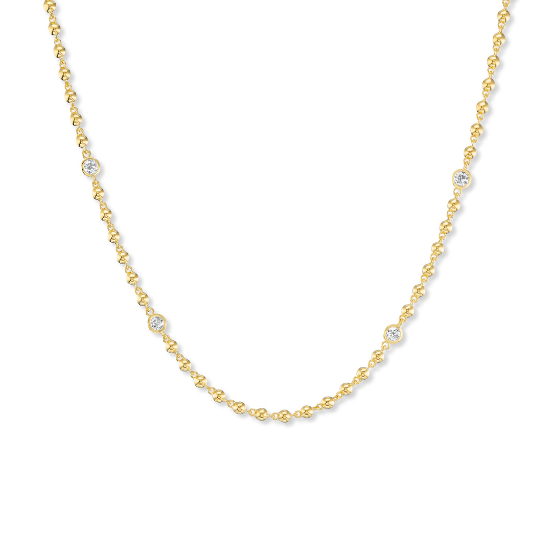 20K Yellow Gold Diamond Ball Chain Necklace