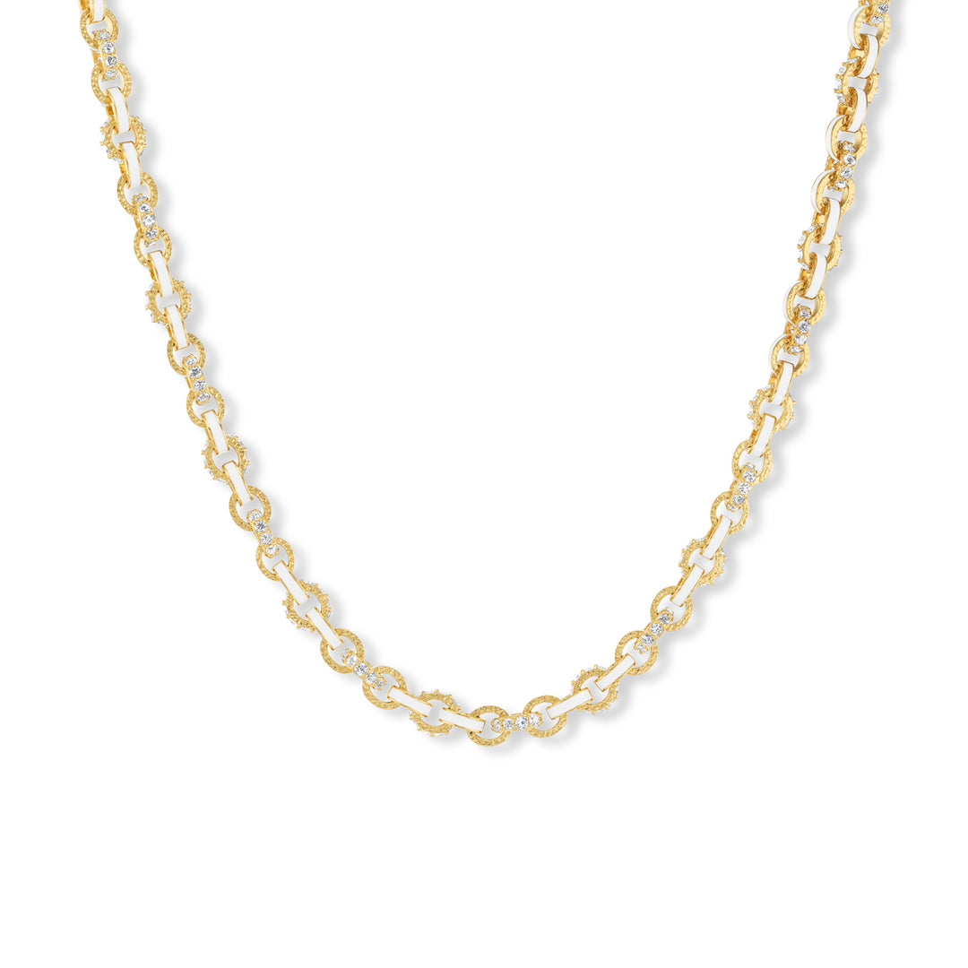 20K Yellow Gold Enamel and Diamond Link Necklace