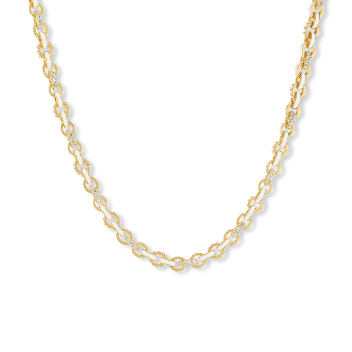 20K Yellow Gold Enamel and Diamond Link Necklace