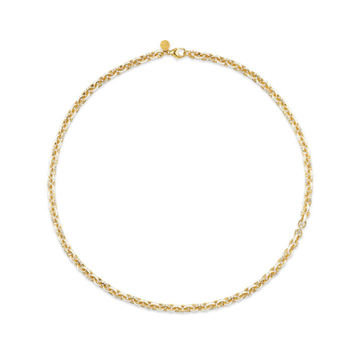 20K Yellow Gold Enamel and Diamond Link Necklace