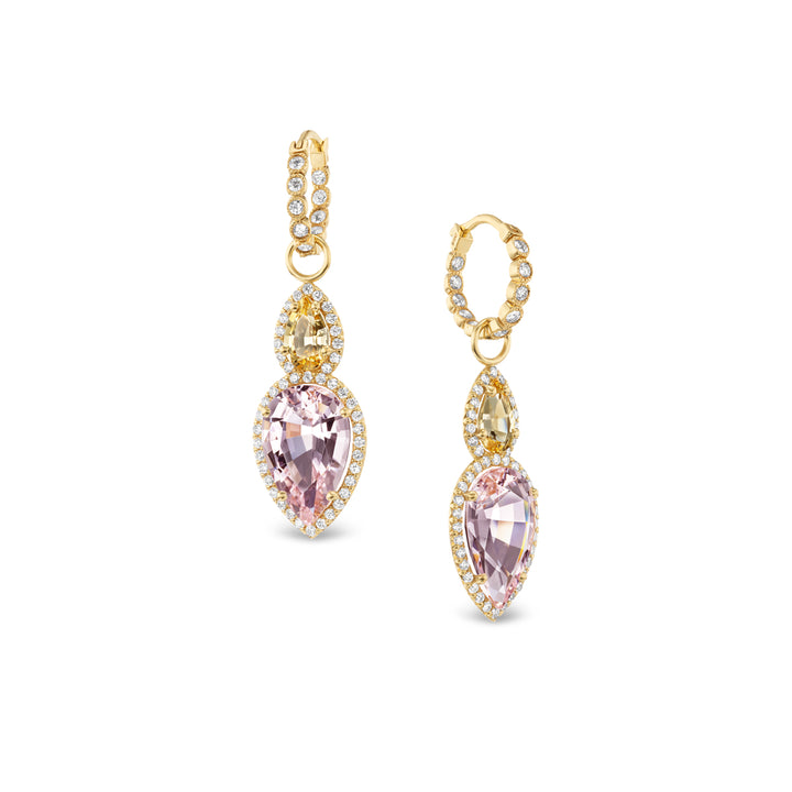 18K Yellow Gold Imperial Topaz, Morganite and Diamond Earrings