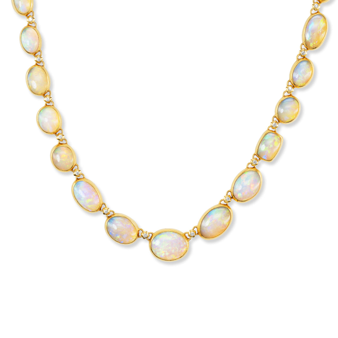 24K Yellow Gold One of a Kind Ethiopian Opal and Diamond Necklace