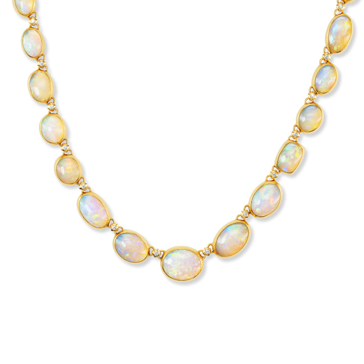 24K Yellow Gold One of a Kind Ethiopian Opal and Diamond Necklace
