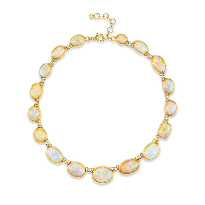 24K Yellow Gold One of a Kind Ethiopian Opal and Diamond Necklace