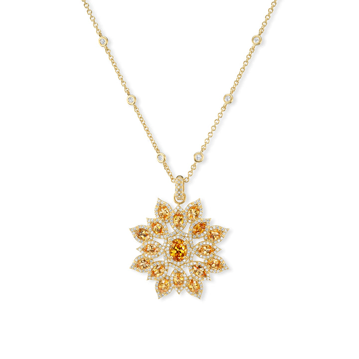 18K Yellow Gold Mandarin Garnet Flower Pendant