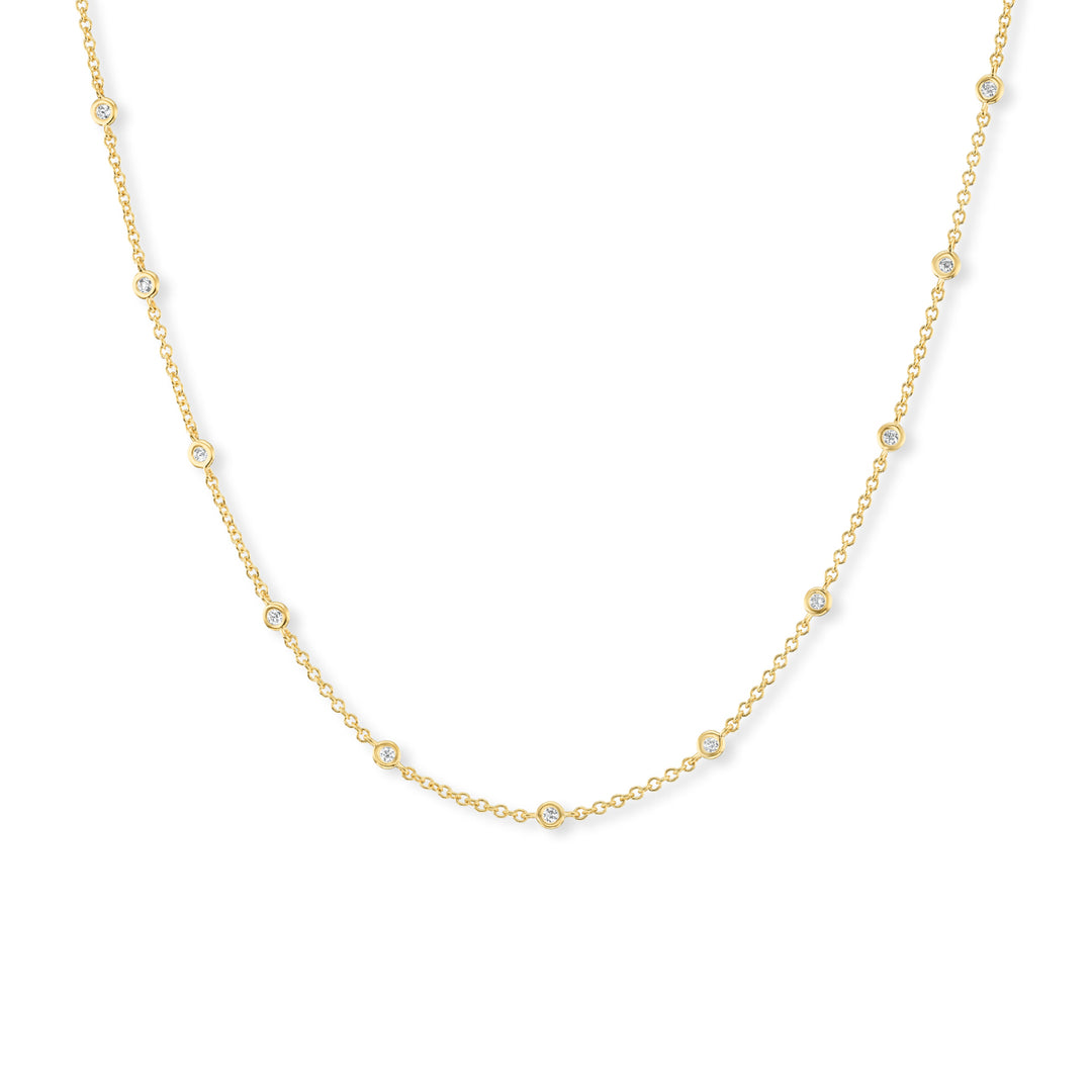 18K Yellow Gold Diamond Bezel Station Chain Necklace