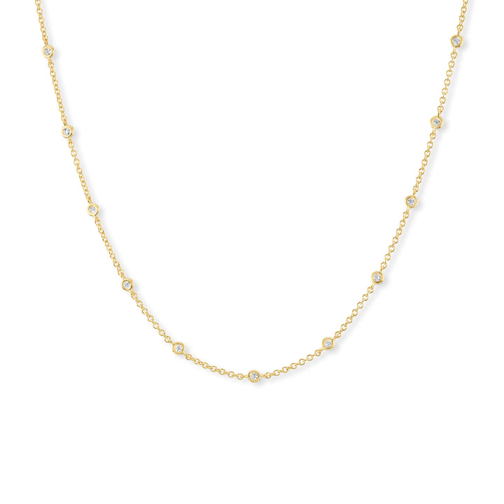 18K Yellow Gold Diamond Bezel Station Chain Necklace