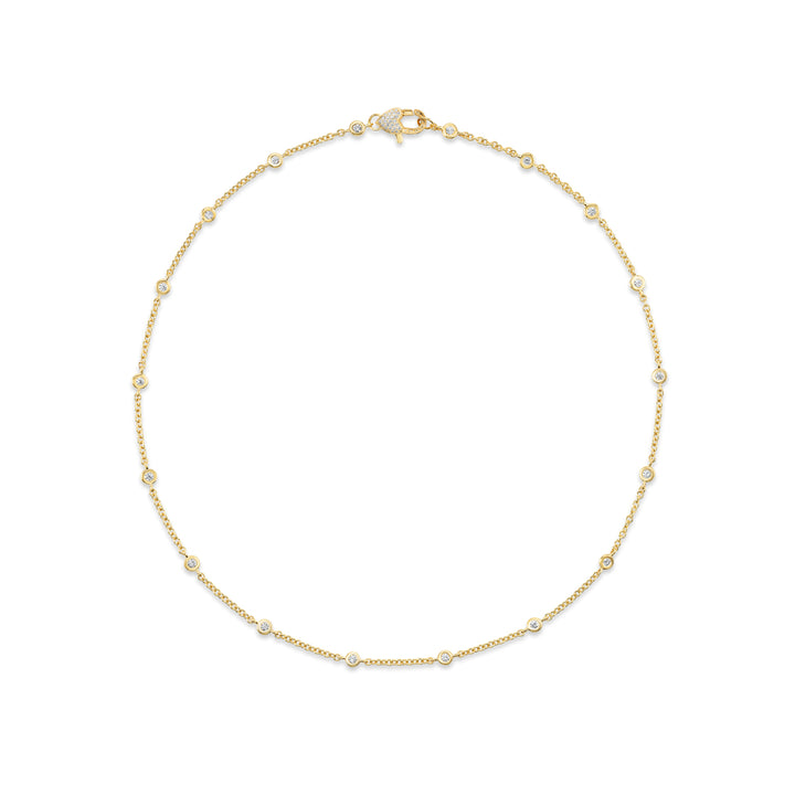 18K Yellow Gold Diamond Bezel Station Chain Necklace