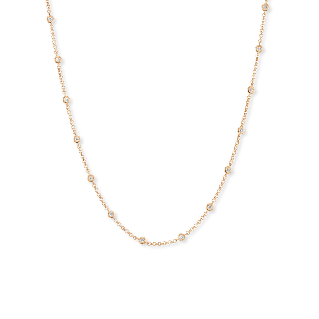 18K Rose Gold Diamond Bezel Station Necklace